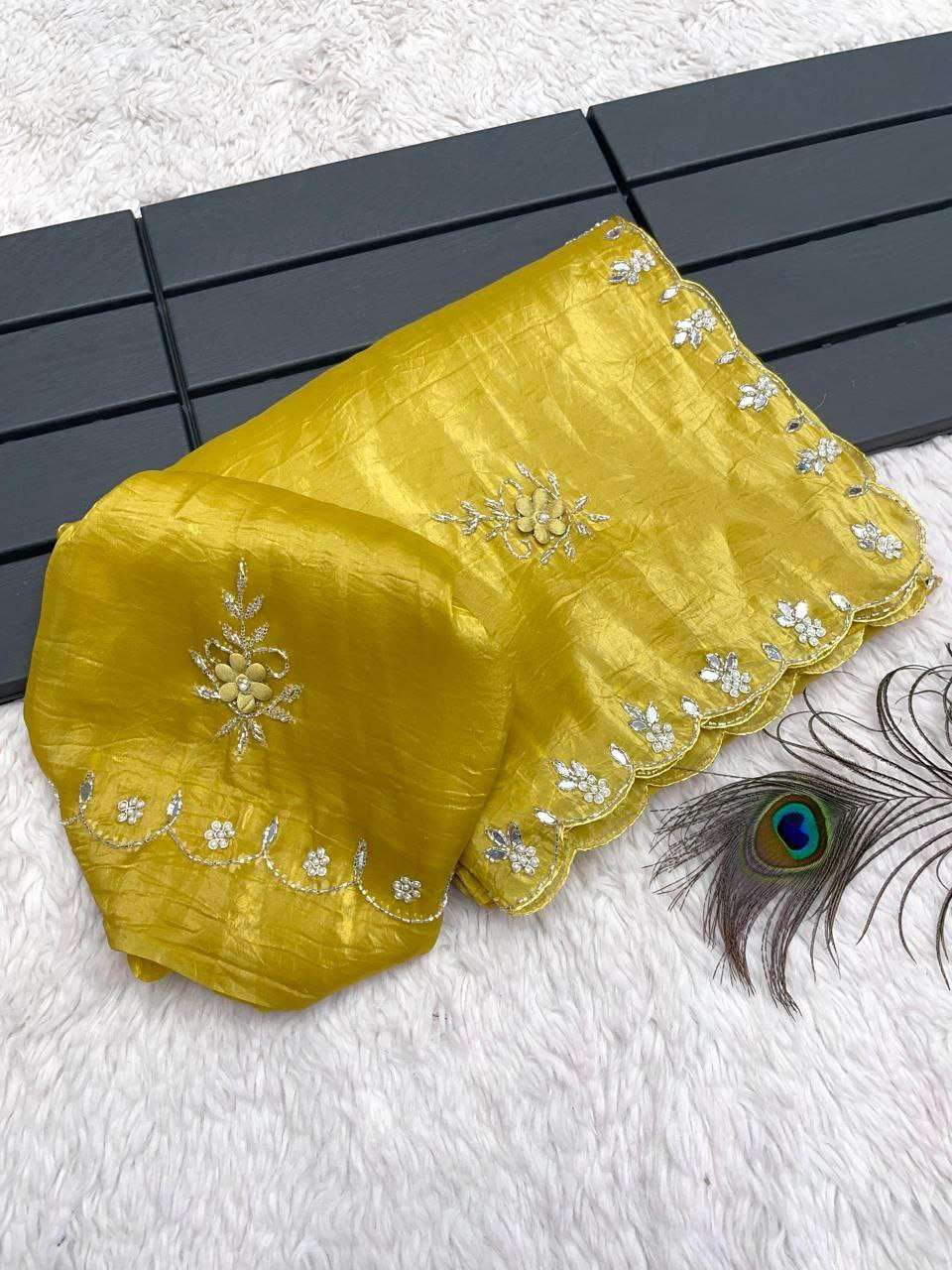 Soft Gold Crush Rin143 385 Sarees  Party Wear Fancy Hand Work Work Cutwork Sarees