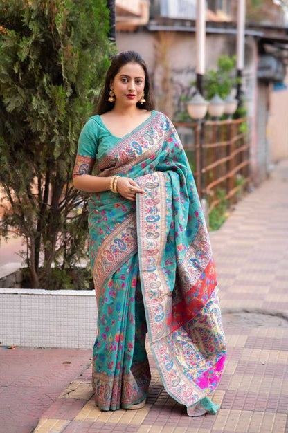 Soft Kashmiri Silk Kesh162 Vrt49 Sarees  Printed Kashmiri Zari Border Lightweight Zari Sarees