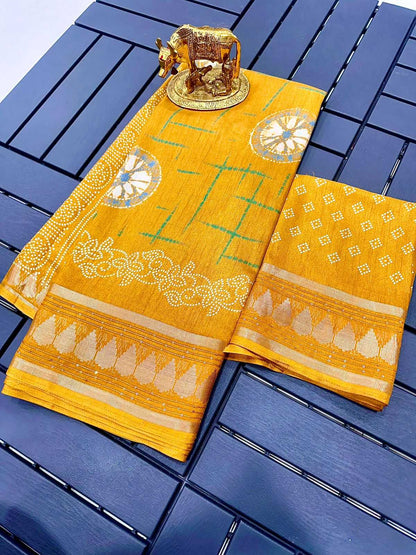 Soft Silk Kesh142 5 Star Sarees  Ladies Butta Bandhani Bandhej Zari Border Sarees