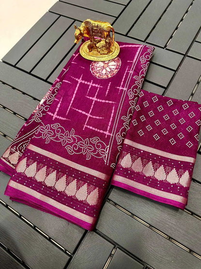 Soft Silk Kesh142 5 Star Sarees  Ladies Butta Bandhani Bandhej Zari Border Sarees