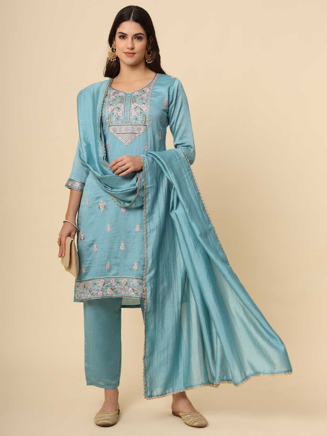 Soft Silk Rin188 Redbull Suits & Dresses  Ladies Silk Embroidered Long Kurtis Silk Suits