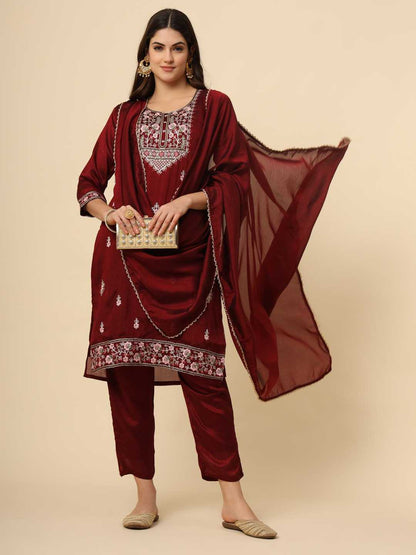 Soft Silk Rin188 Redbull Suits & Dresses  Ladies Silk Embroidered Long Kurtis Silk Suits