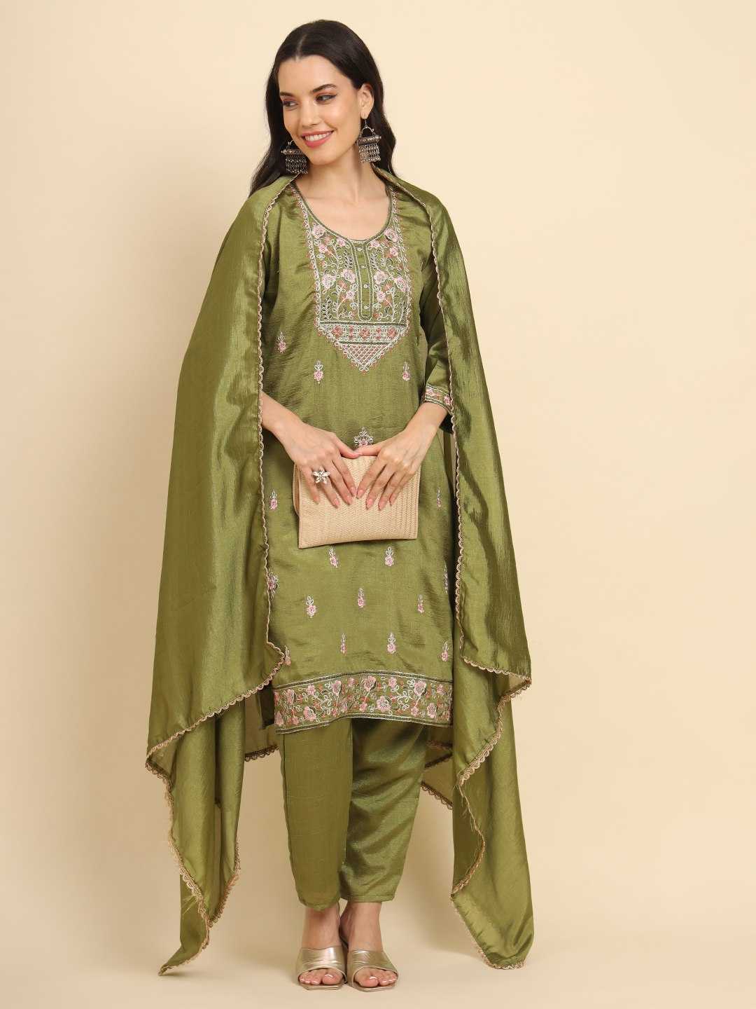 Soft Silk Rin188 Redbull Suits & Dresses  Ladies Silk Embroidered Long Kurtis Silk Suits