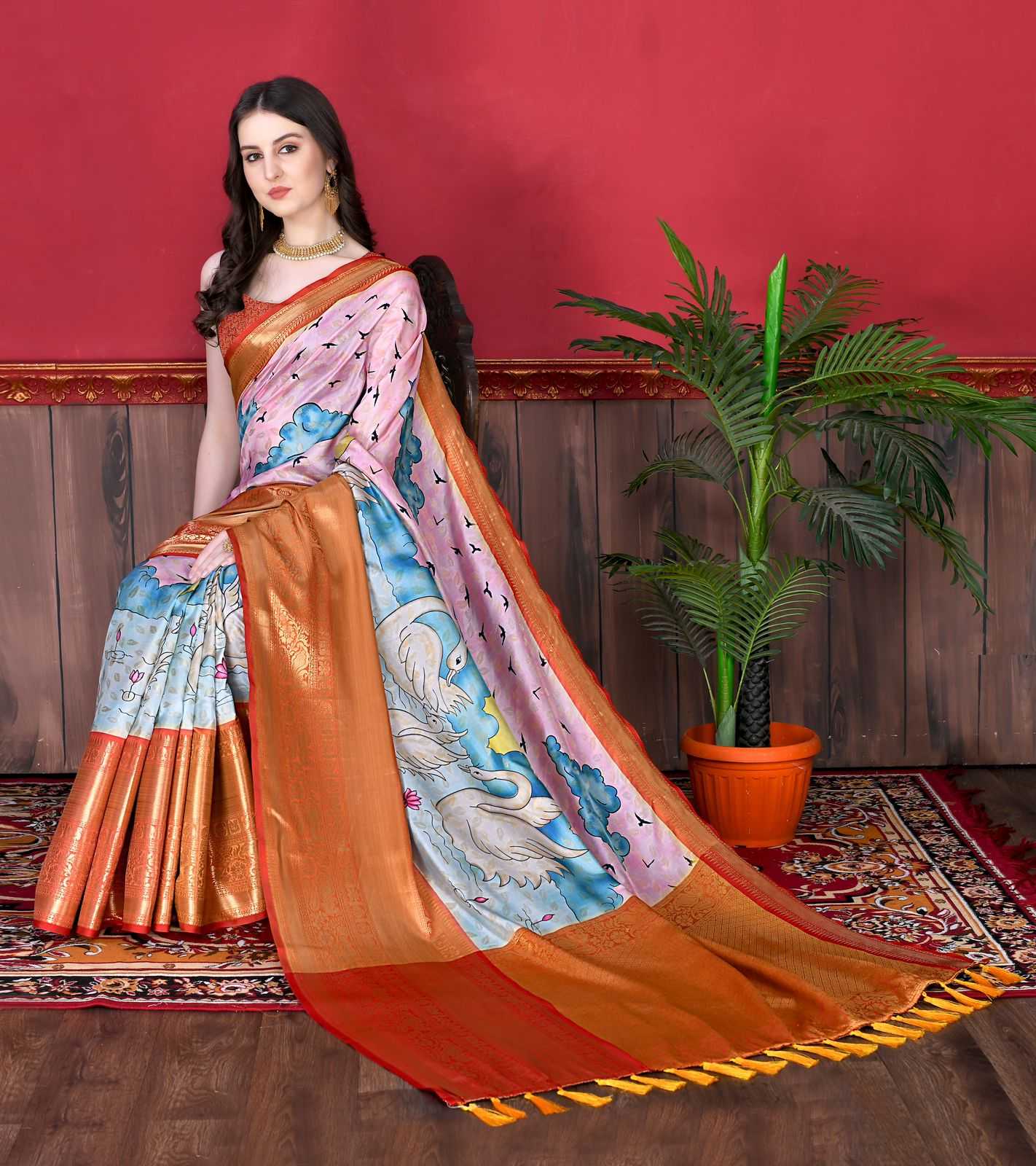 Soft Silk Rmnx 01 Sarees  Party Wear Printed Kalamkari Sarees