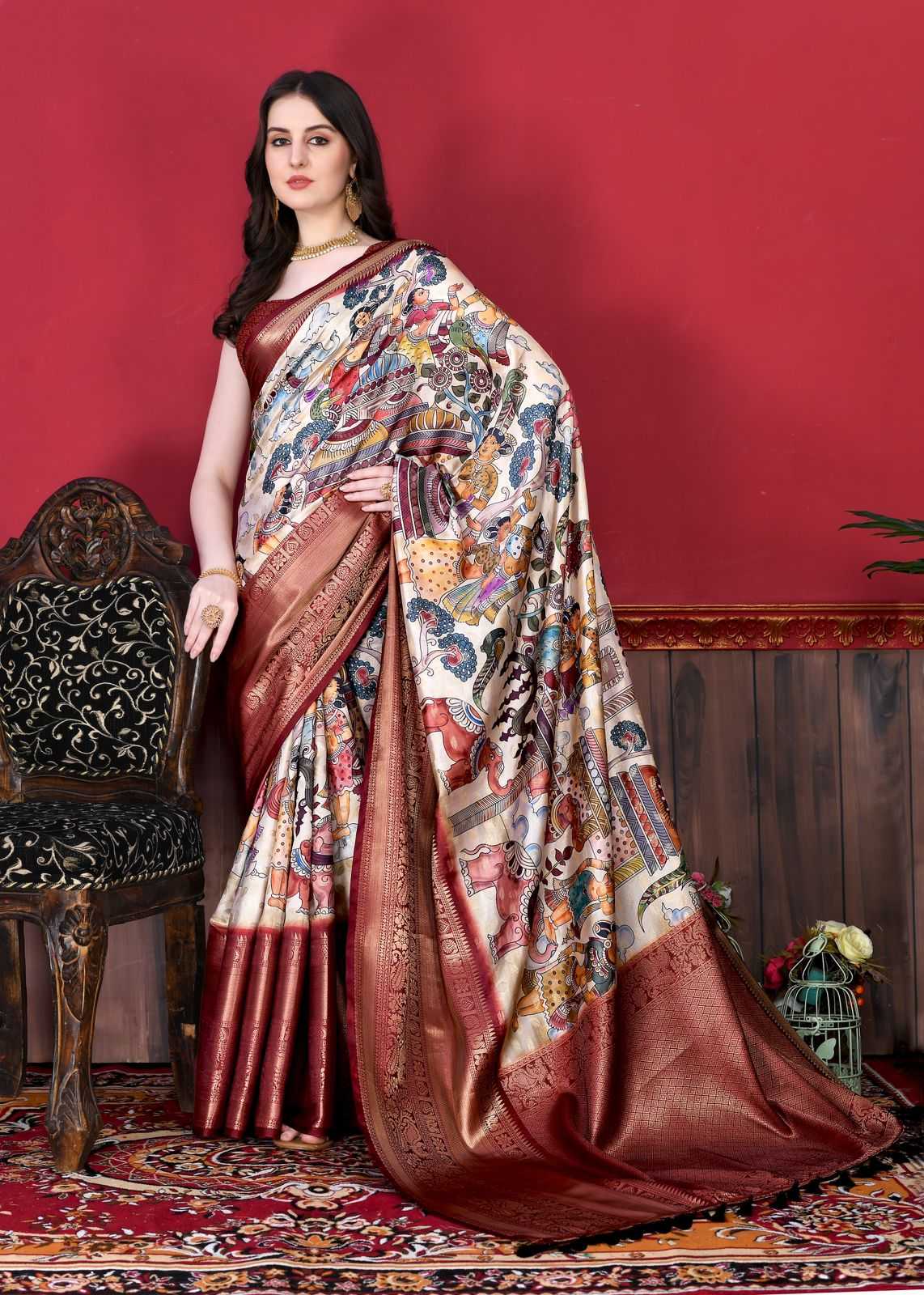 Soft Silk Rmnx 01 Sarees  Party Wear Printed Kalamkari Sarees