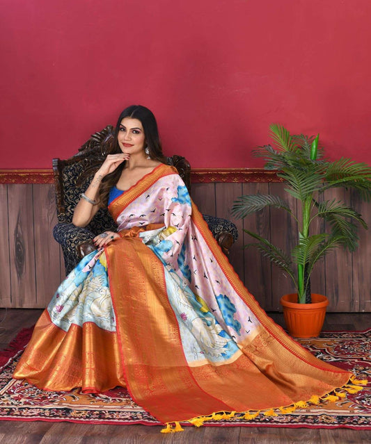 Soft Silk Rmnx 01 Sarees  Party Wear Printed Kalamkari Sarees