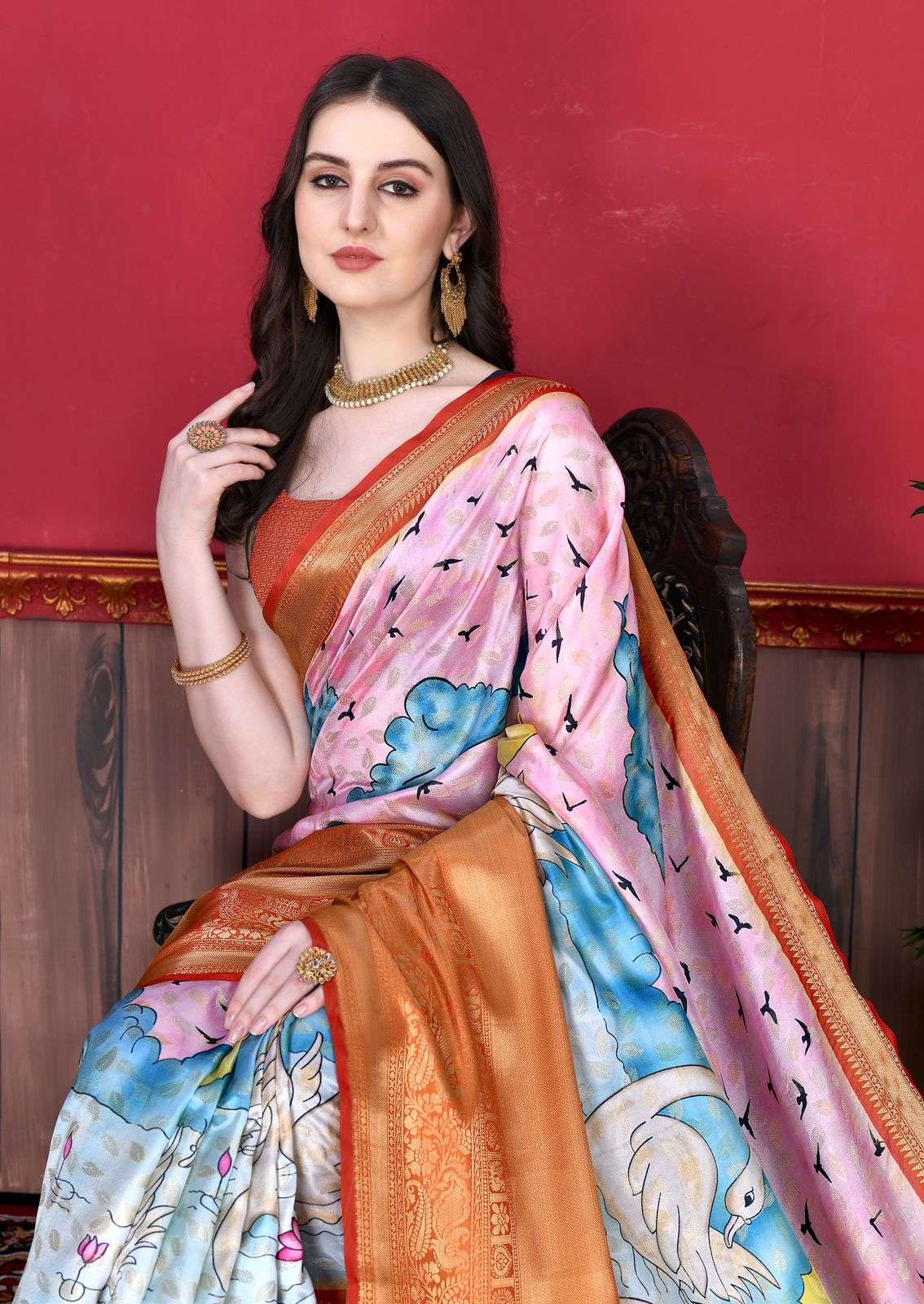 Soft Silk Rmnx 01 Sarees  Party Wear Printed Kalamkari Sarees