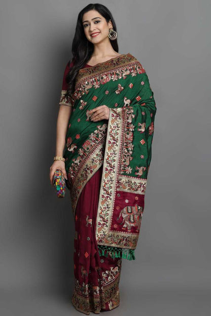 Soft Silk Rsc 106 Sarees  Gharchola Embroidery Half And Half Sarees E