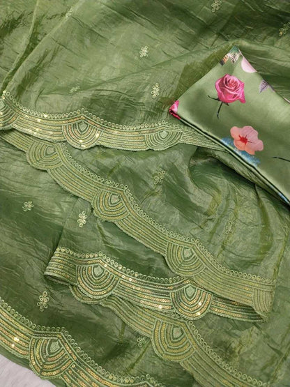 Soft Tissue Rin171 484 Sarees  Tissue Silk Embroidered Butta Cutwoork Sarees