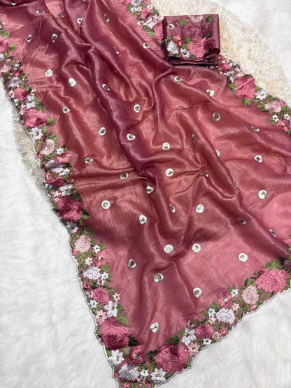 Soft Tissue Rin182 Run110 Sarees  Fancy Tissue Silk Work Cutwork Sarees