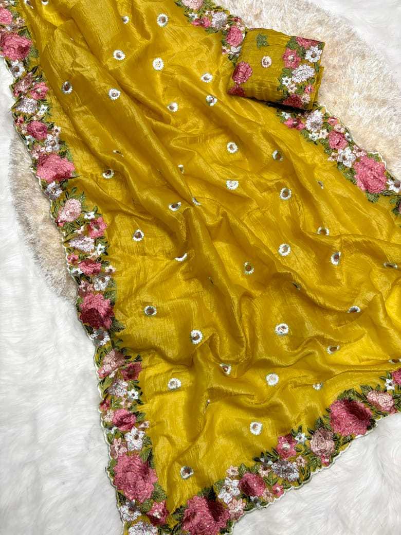 Soft Tissue Rin182 Run110 Sarees  Fancy Tissue Silk Work Cutwork Sarees