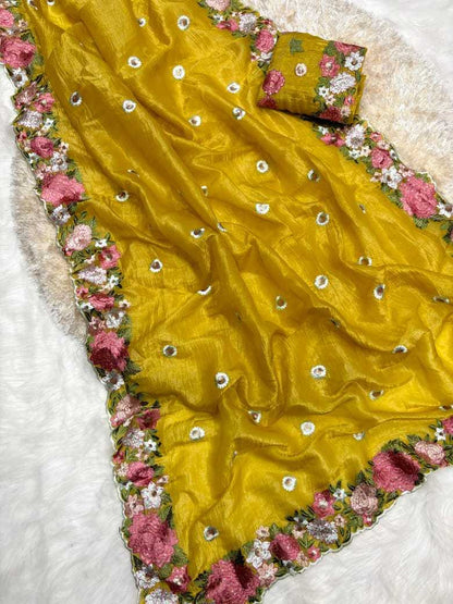 Soft Tissue Rin182 Run110 Sarees  Fancy Tissue Silk Work Cutwork Sarees