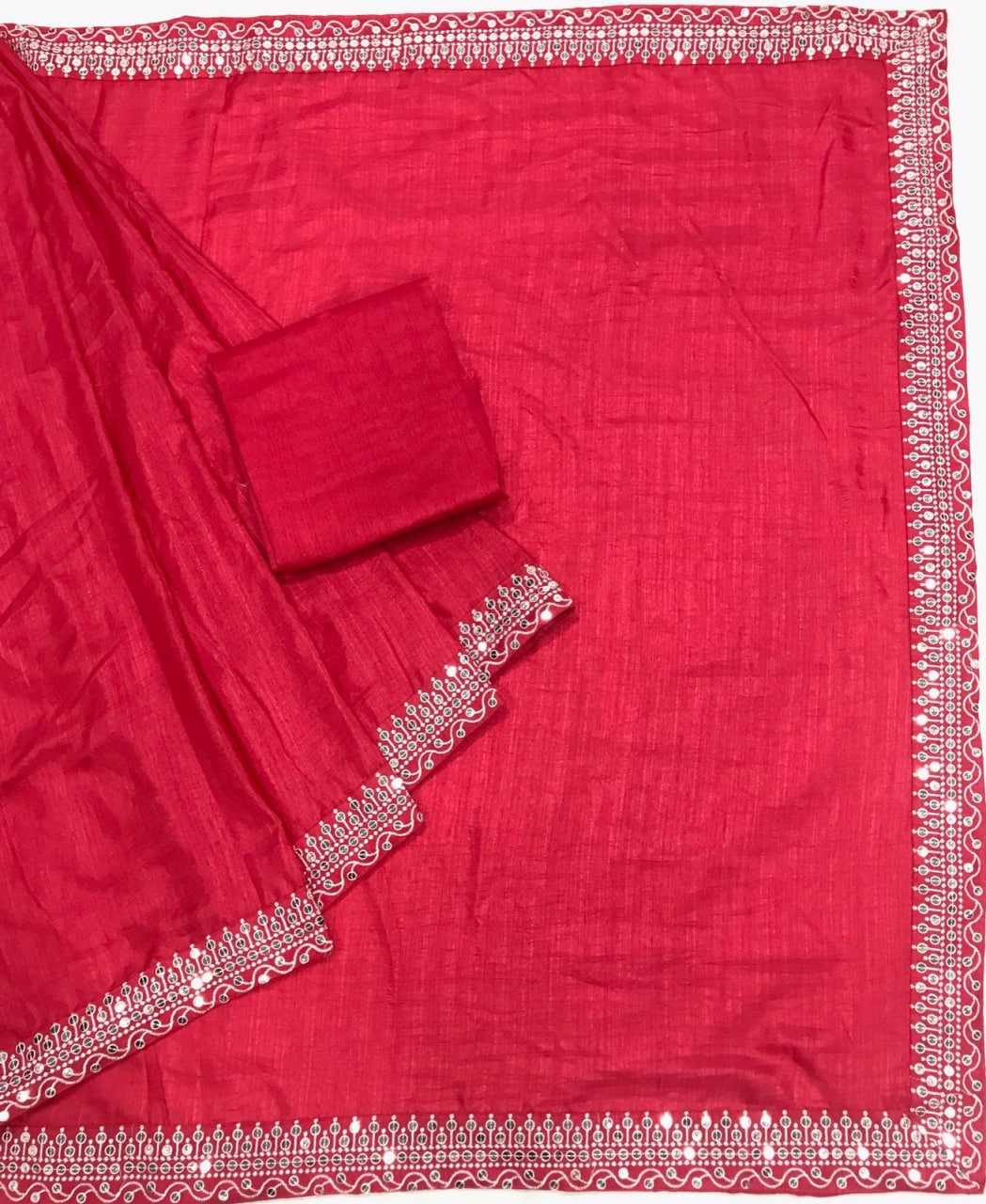 Soft Vichitra Rin134 0175 Sarees  Embroidered Plain Lace Border Red Sarees