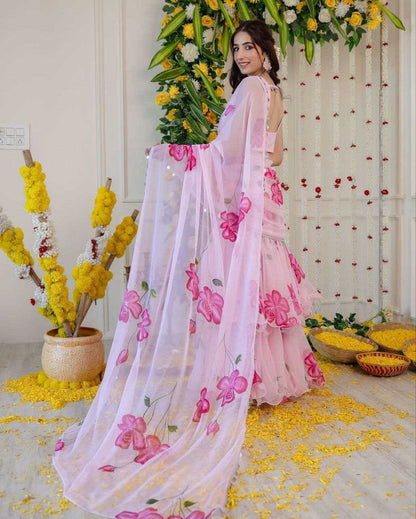 Tabby Silk Kesh176 145 Lehenga Sarees  Lehenga Sarees Fancy Printed Ruffle Pink Lehengas