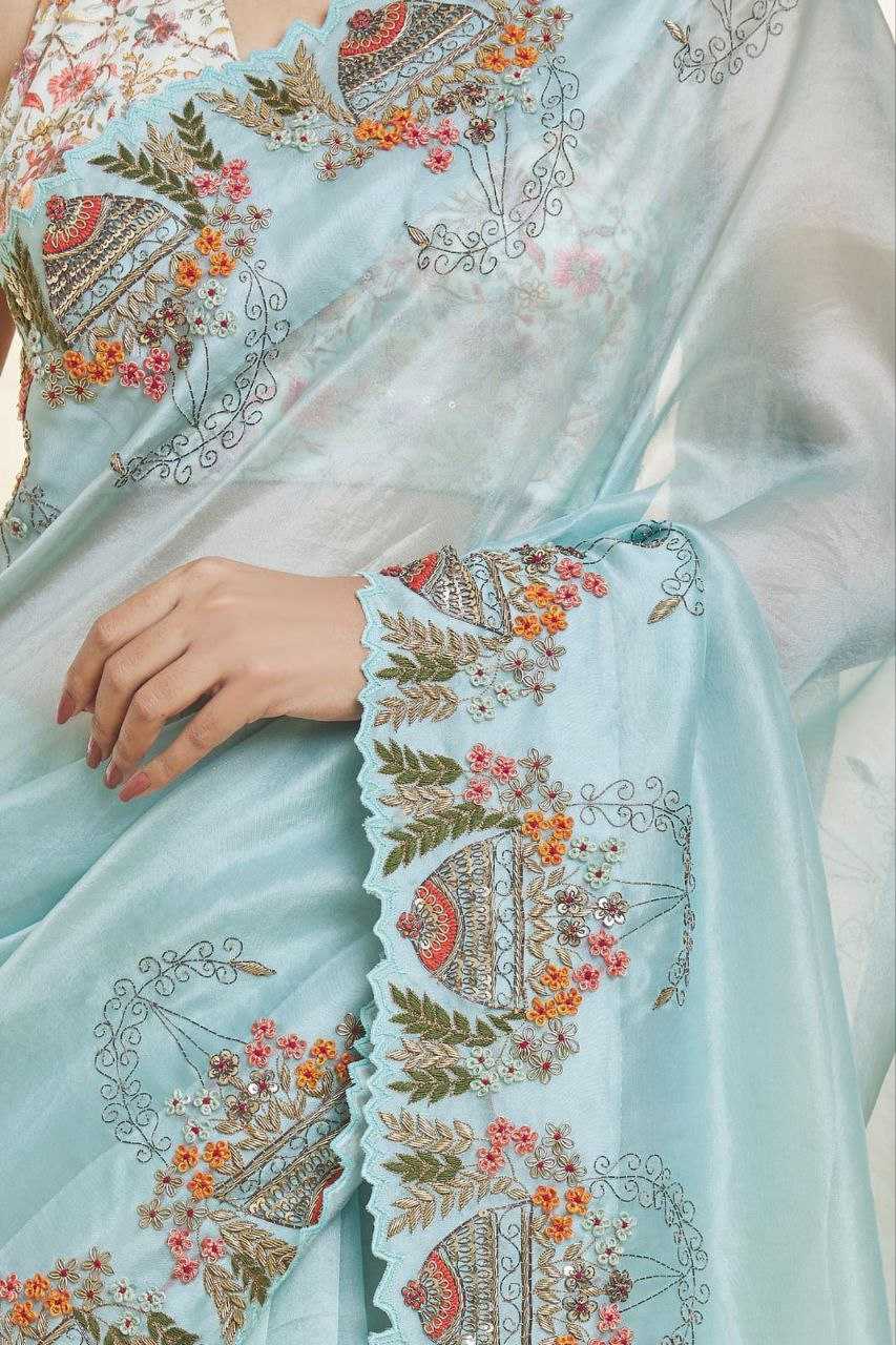 Tabby Silk Kesh188 9156 Sarees  Fancy Embroidered Silk Blue Sarees