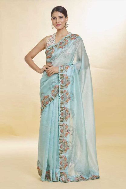 Tabby Silk Kesh188 9156 Sarees  Fancy Embroidered Silk Blue Sarees