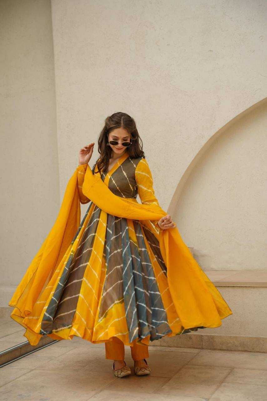 Tabby Silk Kesh224 198 Gowns  Printed Anarkali Long Silk Gowns With Dupatta