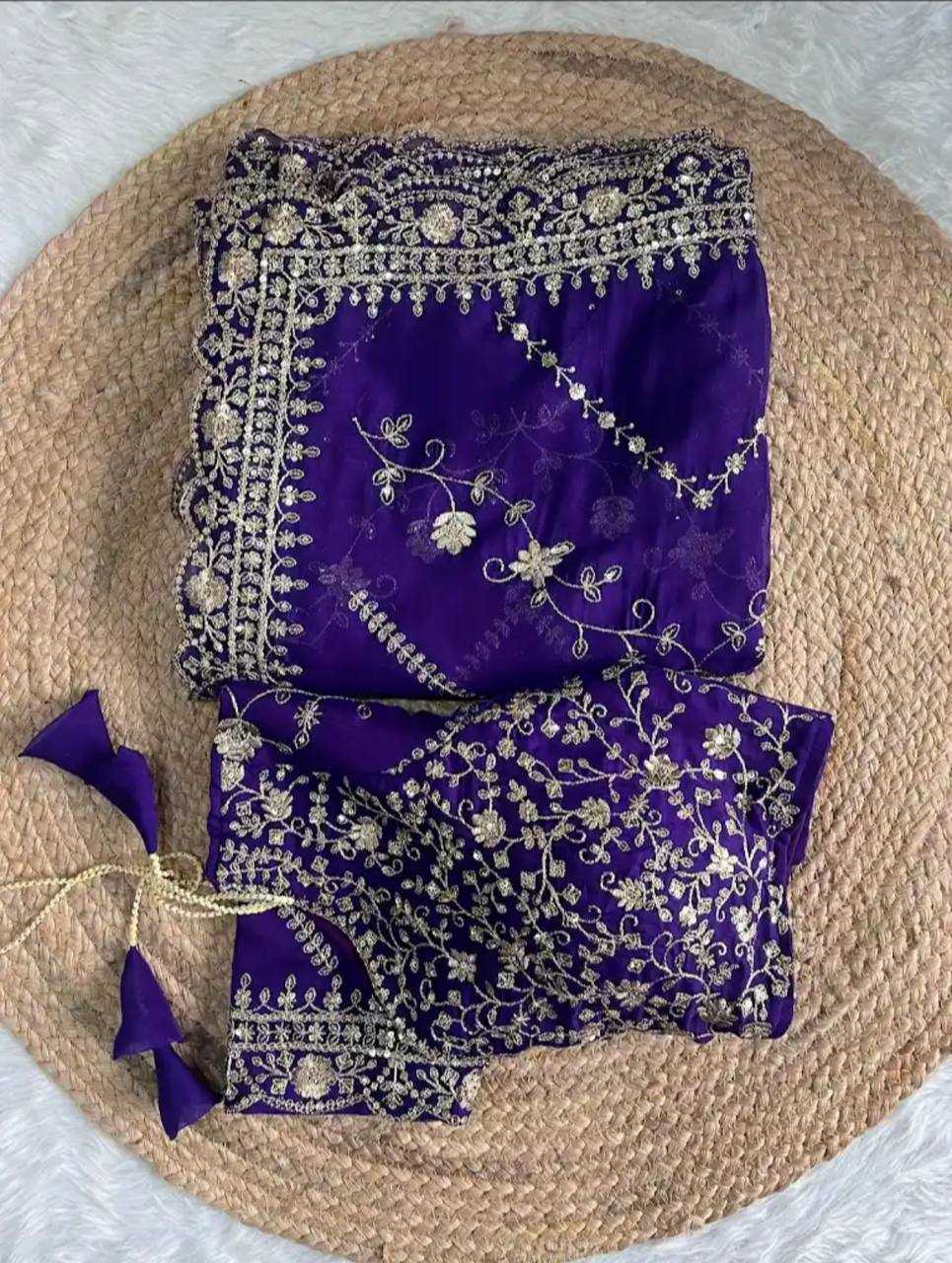 Tabby Silk Organza Rin114 5042 Sarees  Organza Embroidered Cutwork Traditional Purple Sarees