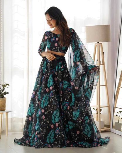 Tabby Silk Organza Rin162 172 Lehengas  Fancy ,Silk, Printed, Lehengas