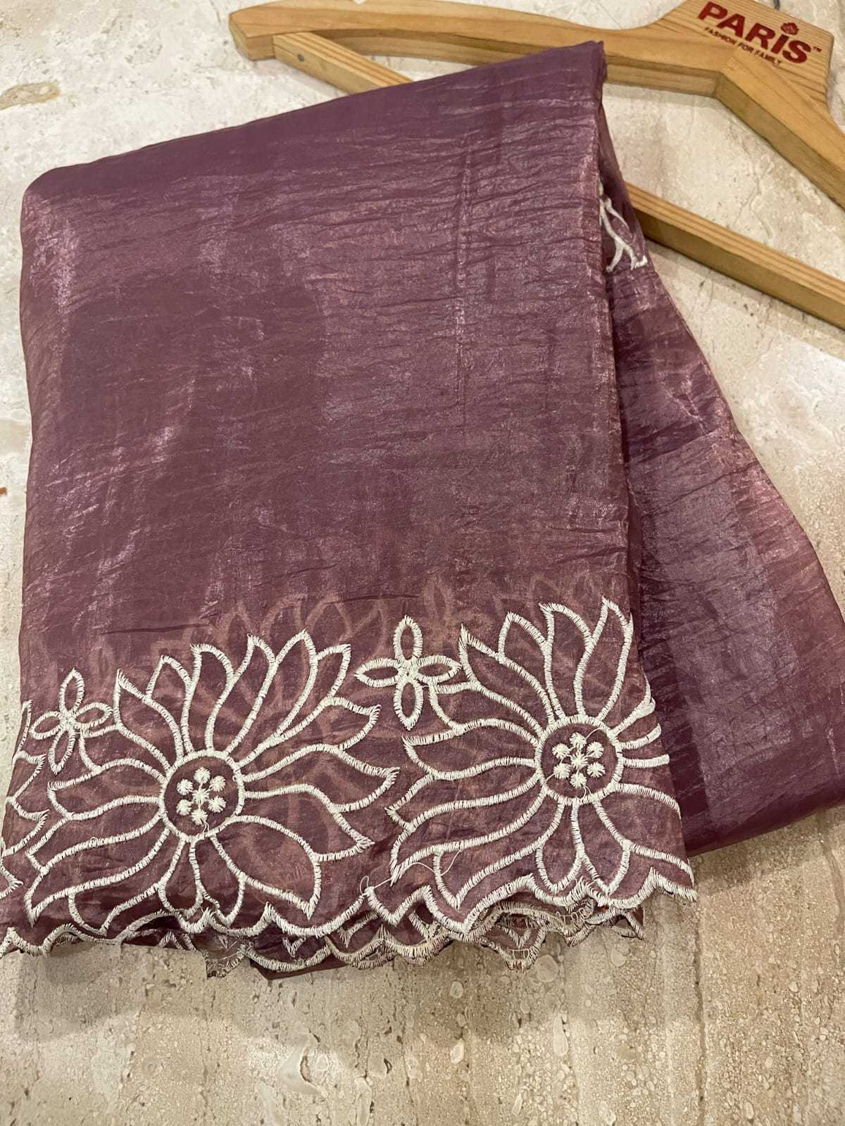 Tissue Kesh132 Krf14 Sarees  Tissue Silk Embroidered Lace Border Cutwork Sarees