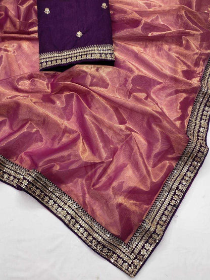 Tissue Kesh169 1273 Sarees  Fancy Tissue Silk Lace Border Zari Border Sarees