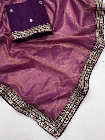 Tissue Kesh169 1273 Sarees  Fancy Tissue Silk Lace Border Zari Border Sarees