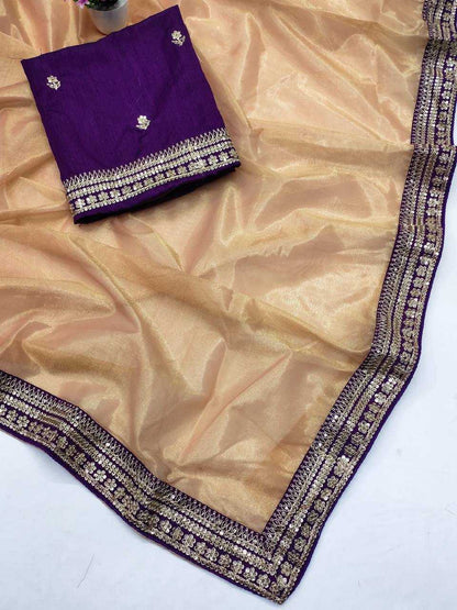 Tissue Kesh169 1273 Sarees  Fancy Tissue Silk Lace Border Zari Border Sarees