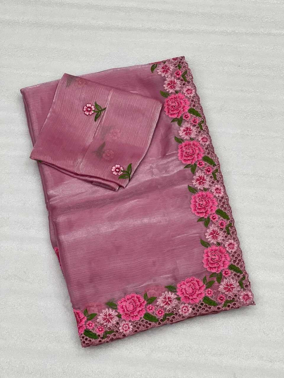 Tissue Silk Kesh107 Rnnc34 Sarees  Fancy Tissue Silk Embroidered Lace Border Sarees