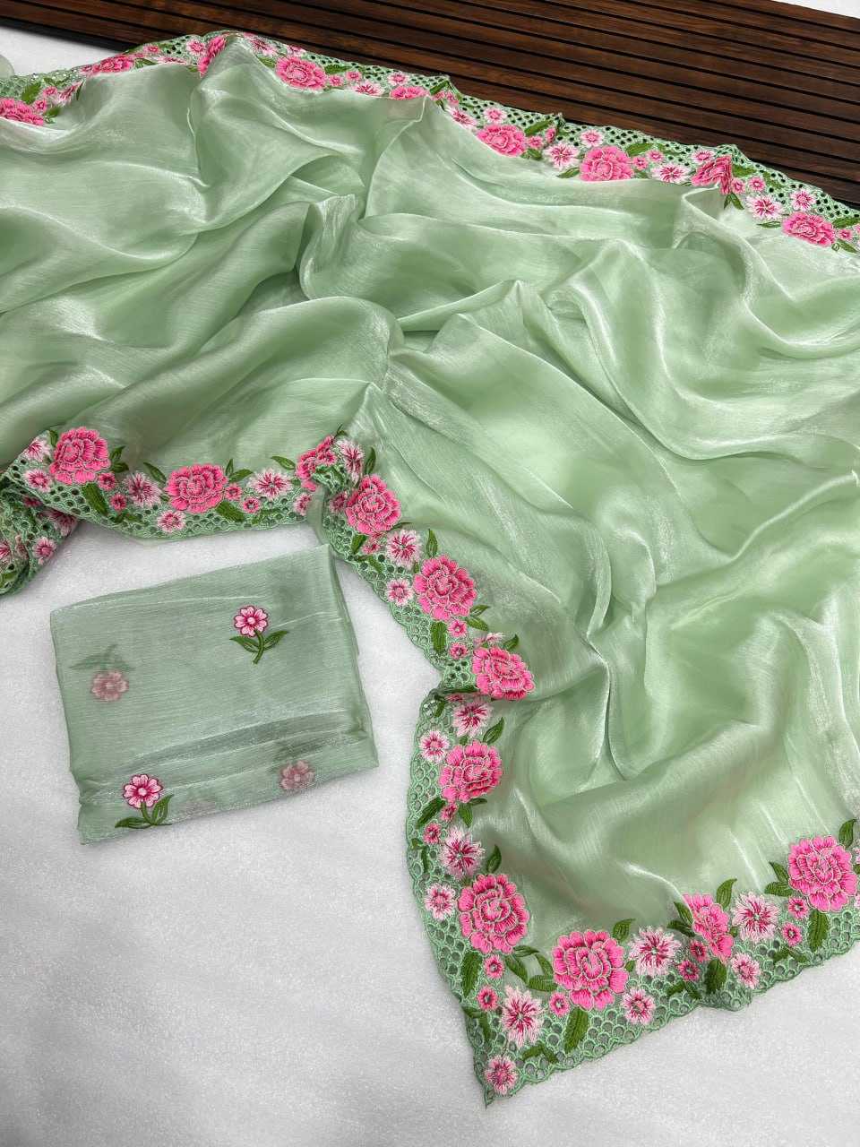 Tissue Silk Kesh107 Rnnc34 Sarees  Fancy Tissue Silk Embroidered Lace Border Sarees