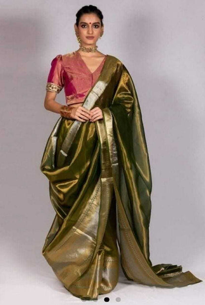 Tissue Silk Kesh131 Glass Tissue Sarees  Ladies Tissue Silk Zari Border Sarees