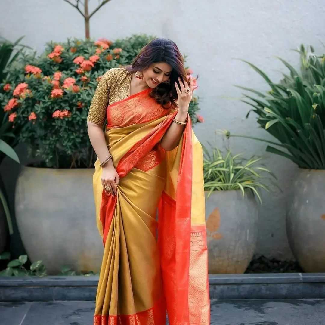 Tissue Silk Kesh131 Golden Tissue Sarees  Tissue Silk Lace Border Zari Border Sarees