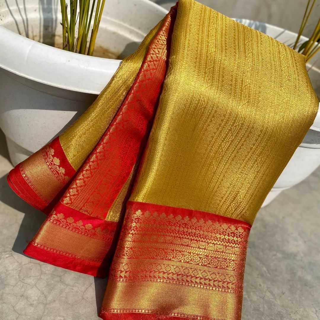 Tissue Silk Kesh131 Golden Tissue Sarees  Tissue Silk Lace Border Zari Border Sarees