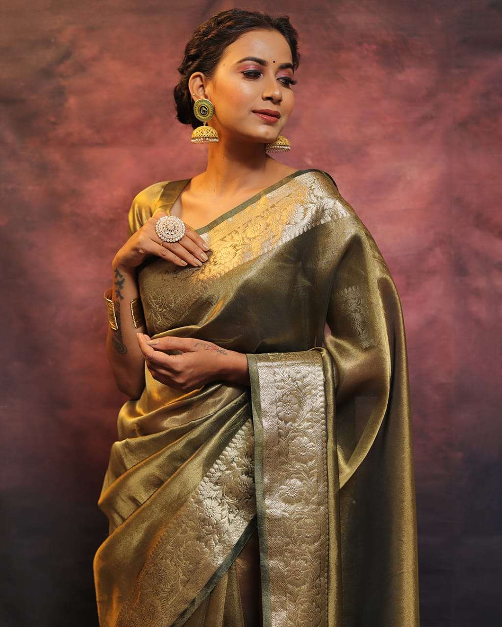 Tissue Silk Kesh131 Studio Tissue Sarees  Tissue Silk Lace Border Zari Border Sarees