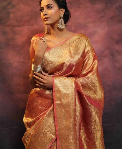 Tissue Silk Kesh131 Studio Tissue Sarees  Tissue Silk Lace Border Zari Border Sarees