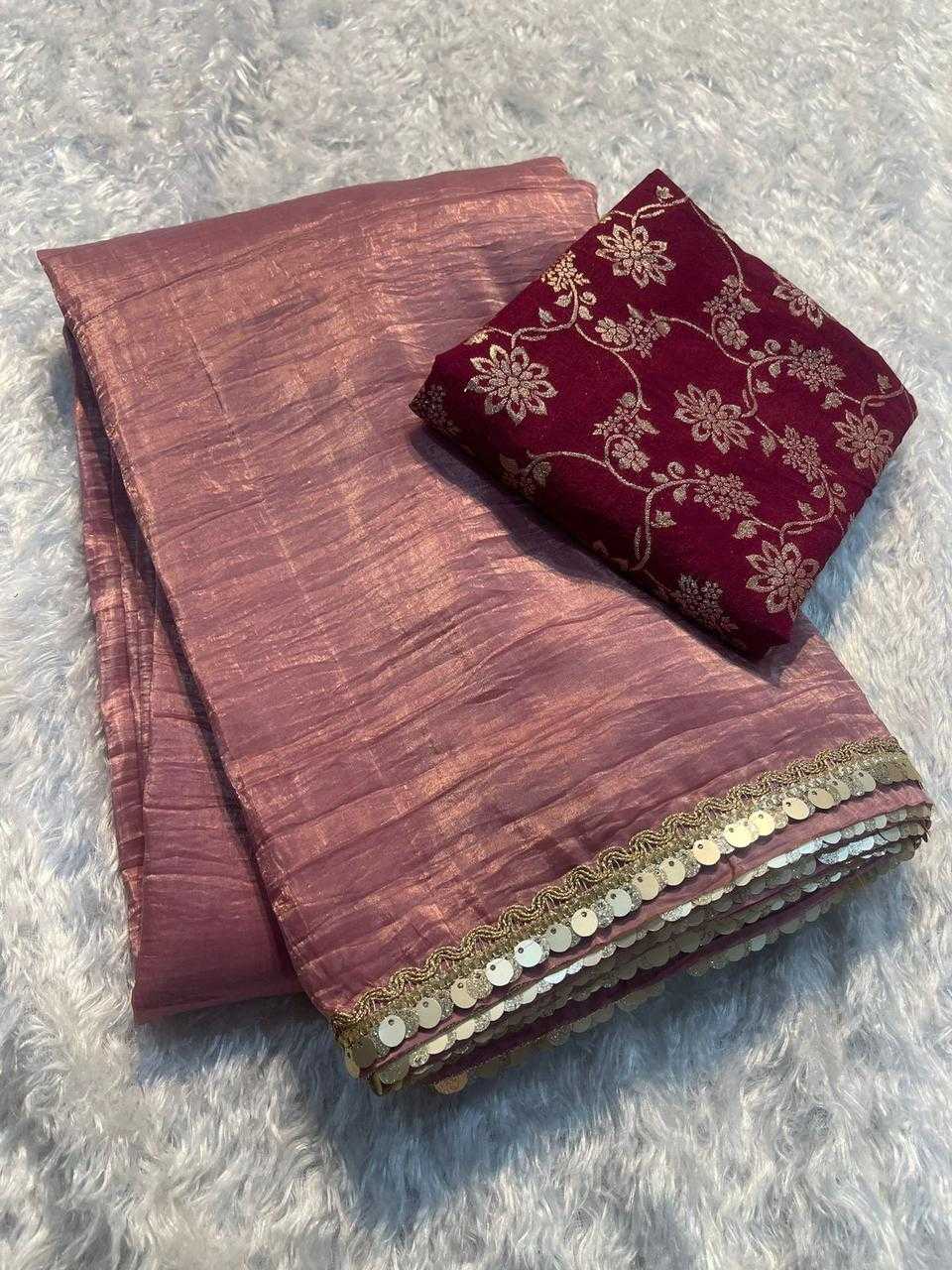 Tissue Silk Kesh132 Krf18 Sarees  Tissue Silk Plain Solid Lace Border Sarees