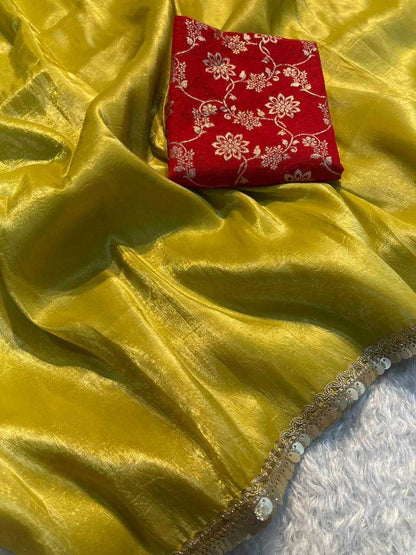 Tissue Silk Kesh132 Krf18 Sarees  Tissue Silk Plain Solid Lace Border Sarees