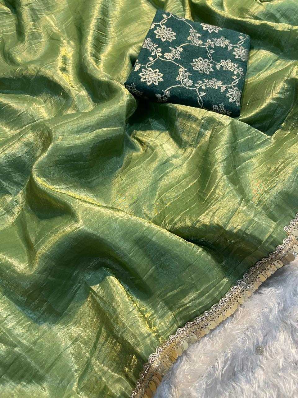 Tissue Silk Kesh132 Krf18 Sarees  Tissue Silk Plain Solid Lace Border Sarees