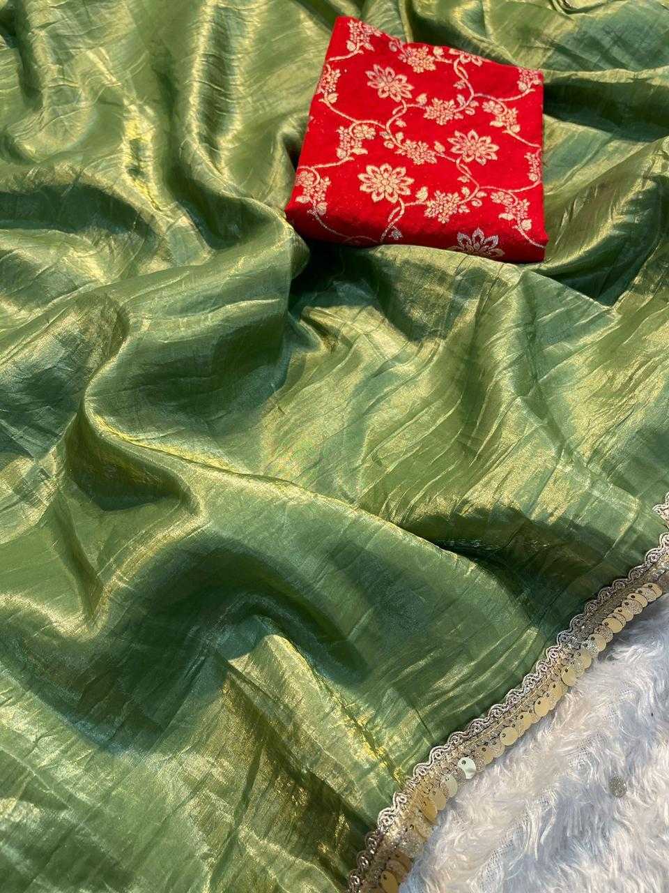 Tissue Silk Kesh132 Krf18 Sarees  Tissue Silk Plain Solid Lace Border Sarees