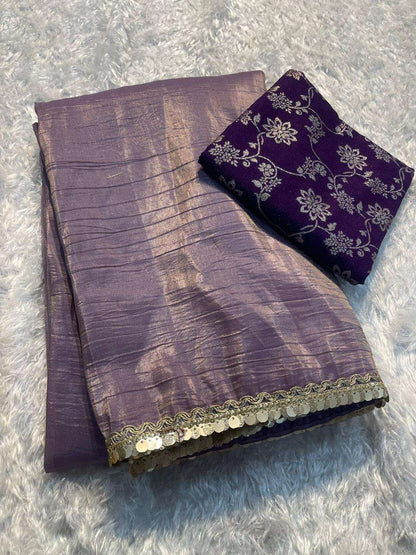 Tissue Silk Kesh132 Krf18 Sarees  Tissue Silk Plain Solid Lace Border Sarees