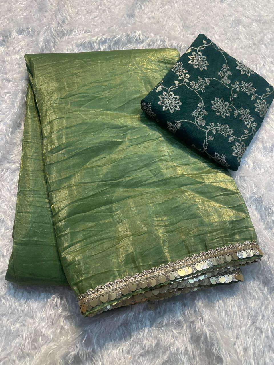 Tissue Silk Kesh132 Krf18 Sarees  Tissue Silk Plain Solid Lace Border Sarees