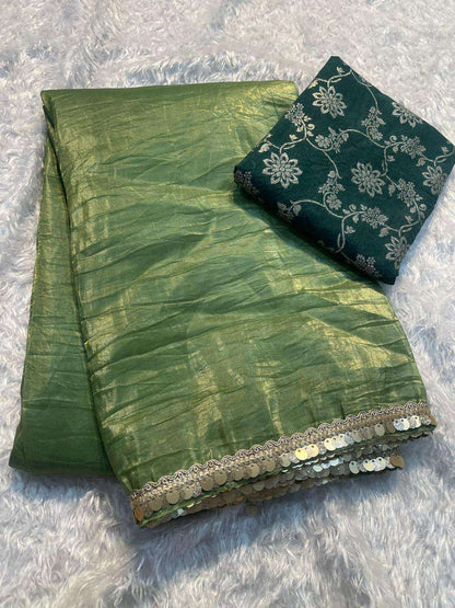 Tissue Silk Kesh132 Krf18 Sarees  Tissue Silk Plain Solid Lace Border Sarees