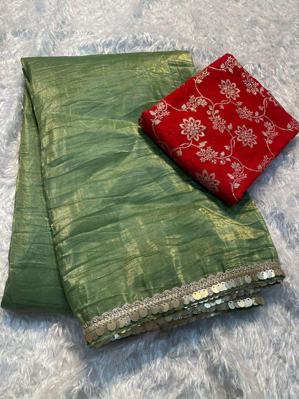 Tissue Silk Kesh132 Krf18 Sarees  Tissue Silk Plain Solid Lace Border Sarees