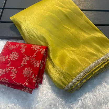 Tissue Silk Kesh162 Vrt16 Sarees  Tissue Silk Plain Lace Border Silk Lightweight Sarees