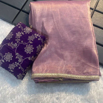 Tissue Silk Kesh162 Vrt16 Sarees  Tissue Silk Plain Lace Border Silk Lightweight Sarees