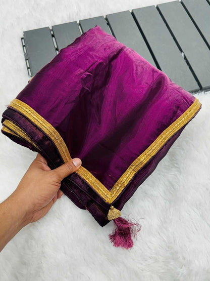 Tissue Silk Kesh162 Vrt35 Sarees  Tissue Silk Plain Solid Lace Border Silk Satin Sarees