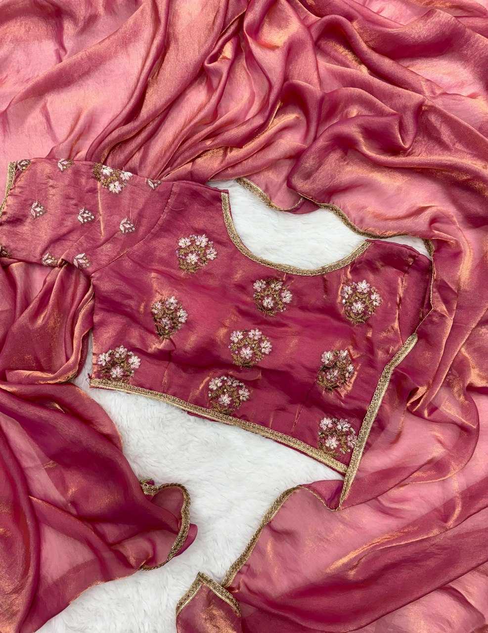 Tissue Silk Kesh162 Vrt58 Sarees  Tissue Silk Plain Solid Lace Border Silk Pink Sarees