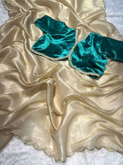 Tissue Silk Kesh186 1014 Sarees  Tissue Silk Plain Solid Cutwork Silk Golden Sarees