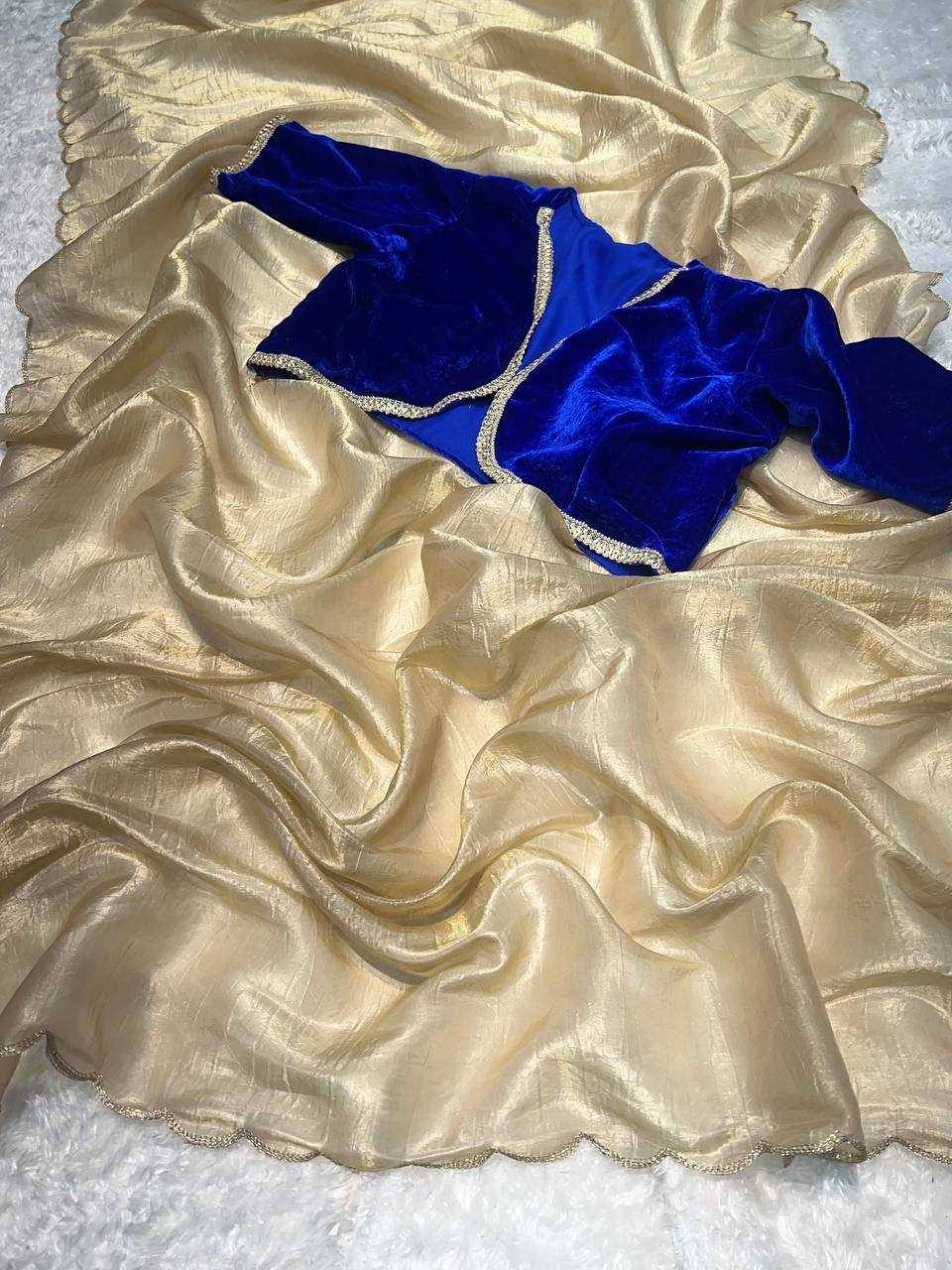 Tissue Silk Kesh186 1014 Sarees  Tissue Silk Plain Solid Cutwork Silk Golden Sarees