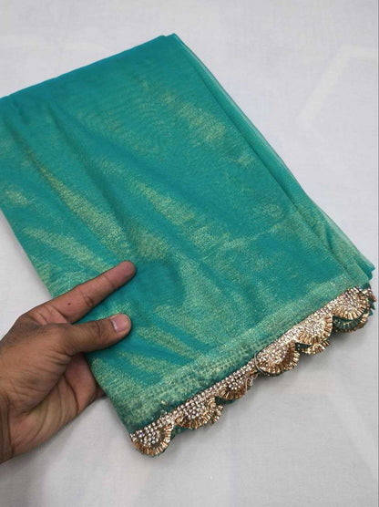 Tissue Silk Kesh188 9133 Sarees  Tissue Silk Plain Lace Border Sarees