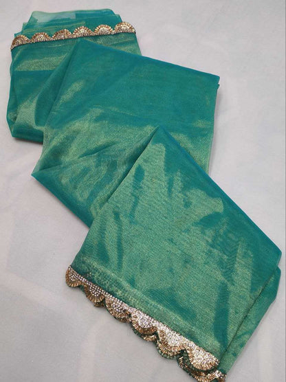 Tissue Silk Kesh188 9133 Sarees  Tissue Silk Plain Lace Border Sarees